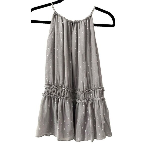 Joie Silk Gray Silver Metallic Dot Cami L Peplum Romantic Minimalist Chic - Picture 3 of 12